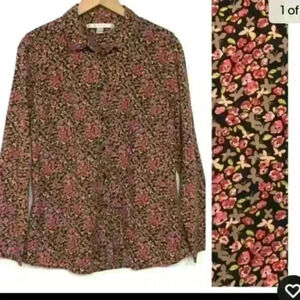 LC Lauren Conrad Medium Floral Blouse Cotton Button Up Shirt Cottage Core